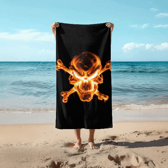 flaming skull Beach Towels