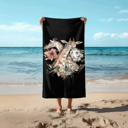 Kids Giraffe Wildflowers Africa Watercolor Motif Beach Towels