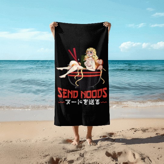 Send Noods Waifu Material Ramen Noodles Gift Beach Towels