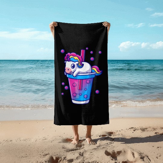 Boba Tea Bubble Tea Cute Kawaii Unicorn Bisexual Beach Towels