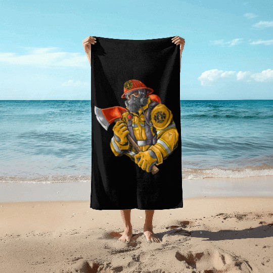 firefighter fire brigade fire station blueish use Beach Towels