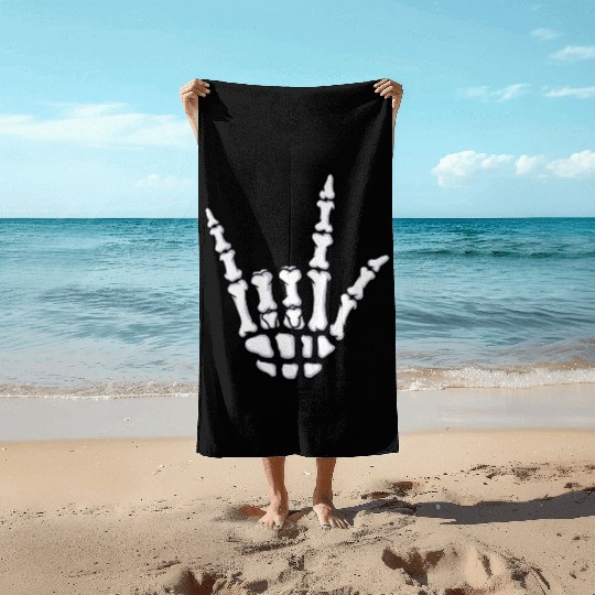 I Love You Sign Language Gift Skeleton Hand Hallow Beach Towels