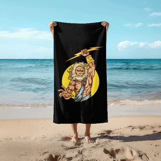 Comic - God Zeus Lightning - bright Beach Towels