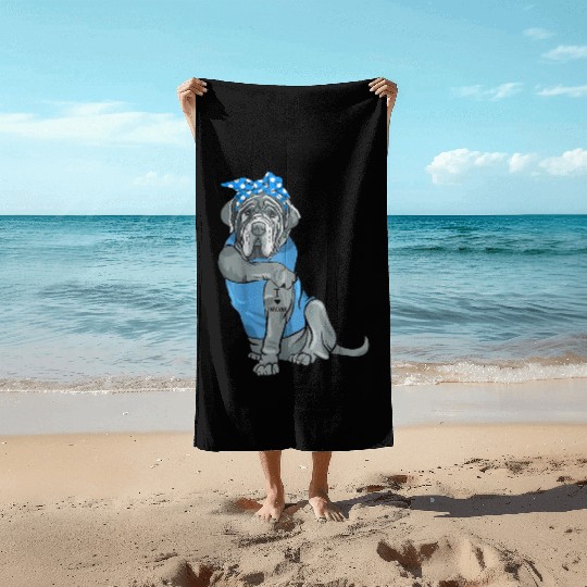 Neapolitan Mastiff Dog Tattoo I Love Mom Beach Towels