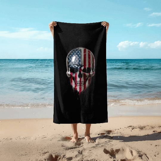 Drippin Skull with US Flag Beach Towels
