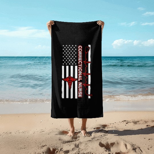 Correctional Nurse USA Flag Nursing RN Beach Towels