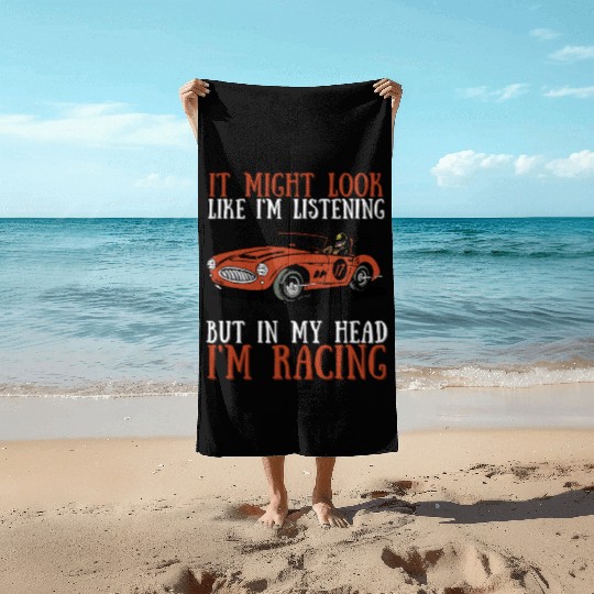 Racing Race Car Driver And Muscle Car Beach Towels