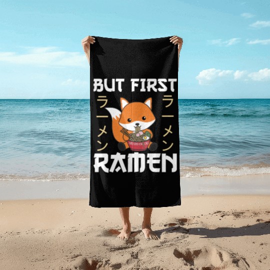Fox Powered By Ramen Cute Kawaii Foxes Beach Towels