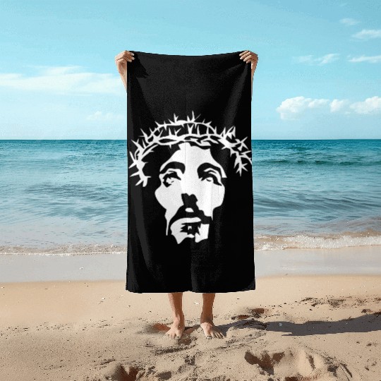 Jesus crown of thorns stencil Beach Towels
