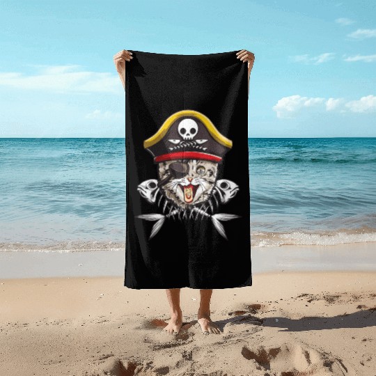 Cat Pirate Jolly Roger Flag Skull Crossbones Capta Beach Towels