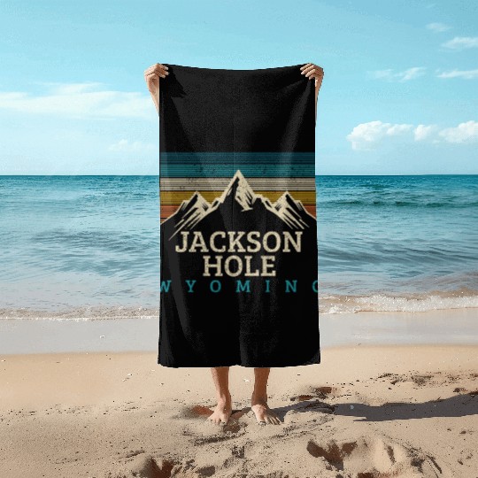 Jackson Hole Wyoming Vintage Mountains Nature Souv Beach Towels