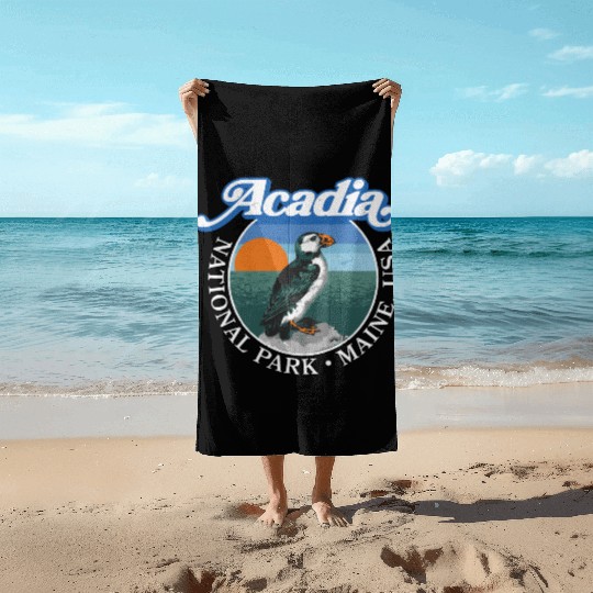 Retro Acadia National Park Vintage Maine Puffin Beach Towels
