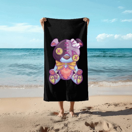 Pastel Goth Teddy Bear Japanese Anime Kawaii Beach Towels