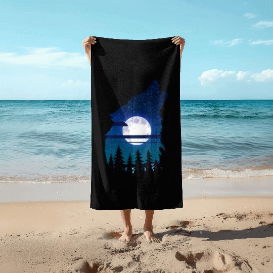 Howling wolf full moon forest howling wild Beach Towels