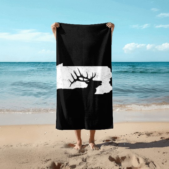 Pennsylvania Elk Hunting Bull Elk PA State Shape Beach Towels