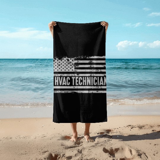 American Hvac Technician United States Flag birthd Beach Towels