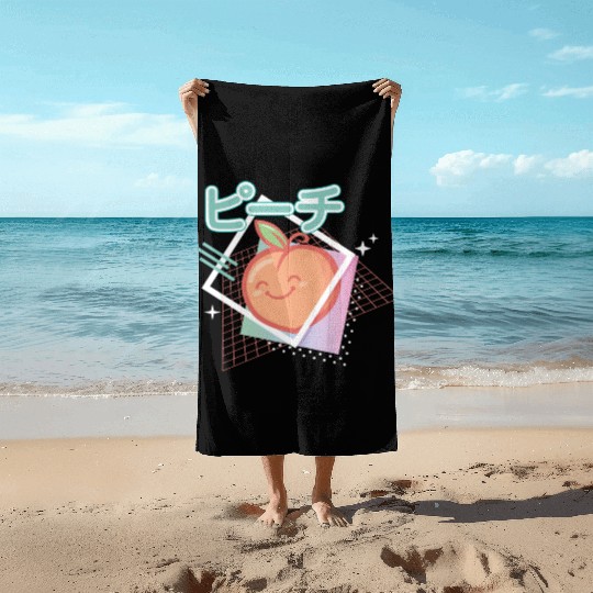 90s peach kawaii Beach Towels