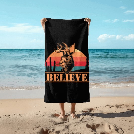 Believe in Jackalope Mythical Animal Jackrabbit Beach Towels
