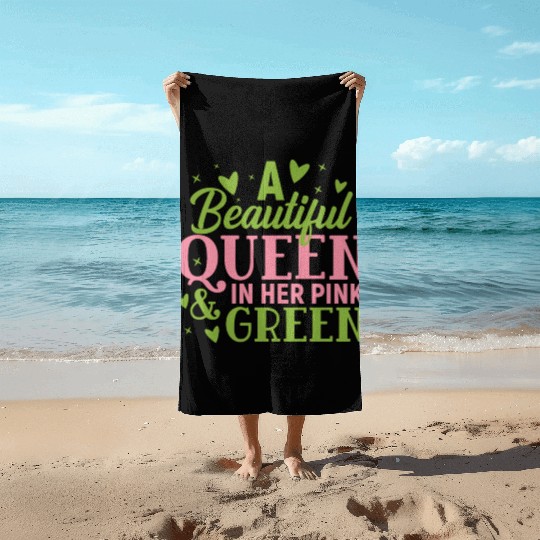 A Beautiful Queen in her Pink and Green | HBCU AKA Beach Towels