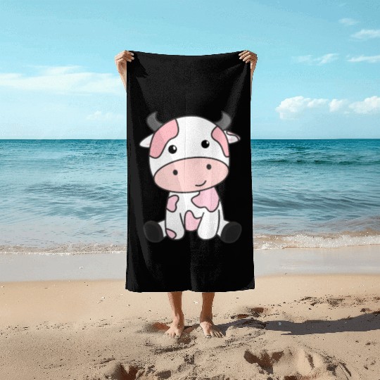 Strawberry Cow Cute Pink Strawberry Cow Kawaii Beach Towels
