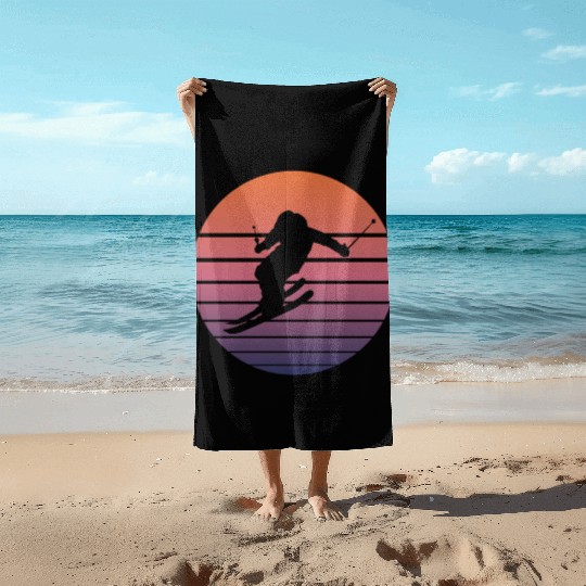 Ski Skier Winter Sports Skiing Retro Gift Beach Towels
