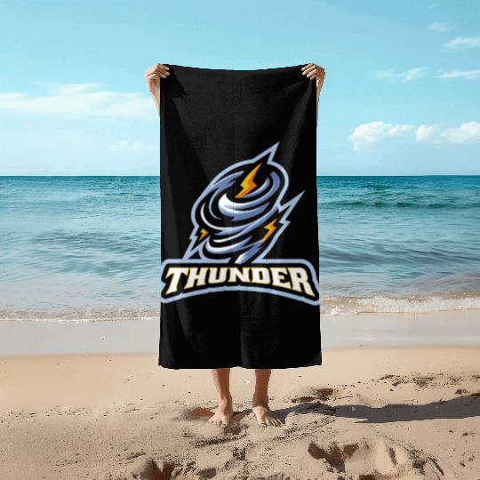 Thunder lighting storm scary weather Beach Towels