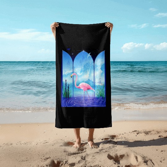Cosmic Flamingo Beach Towels