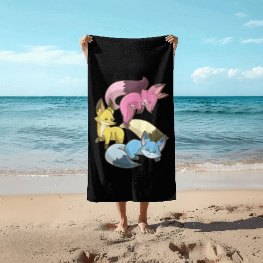 Pansexual Fox,Kawaii Pastel Goth Anime Art Pan Beach Towels