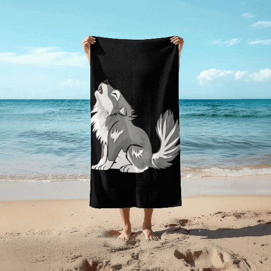 Cute Baby Howling Wolf Cub Gifts Animals Lover Beach Towels
