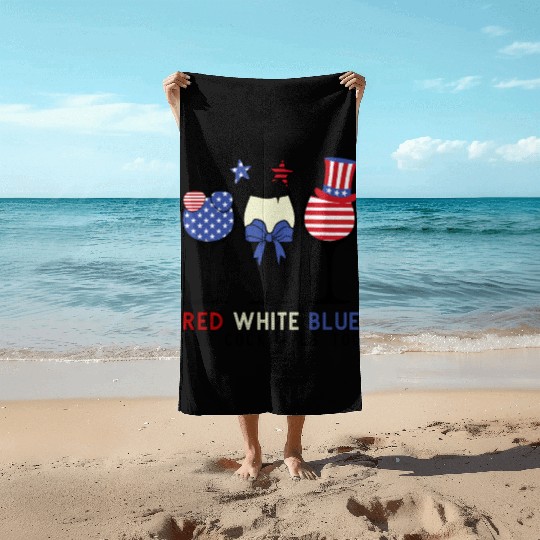 Red White Blue and Cocktails Beach Towels