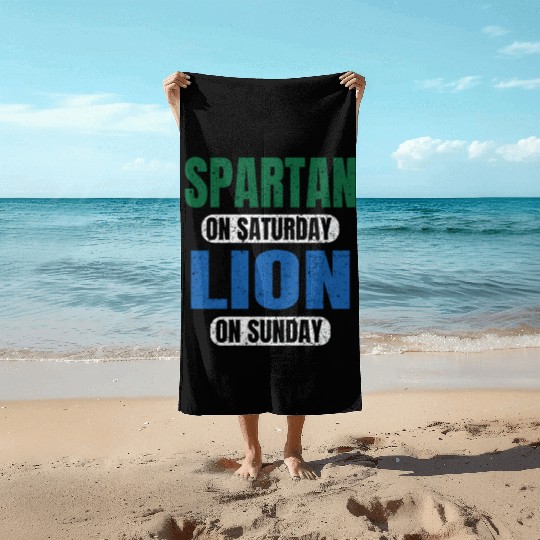 Spartan On Saturday Lion On Sunday Detroit Gift Id Beach Towels