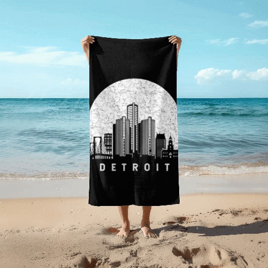 Detroit Michigan Skyline Beach Towels