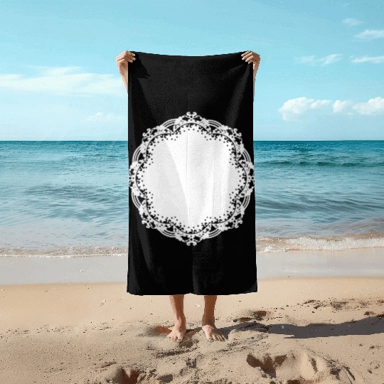 snow-white cake lace as a frame and decoration Beach Towels