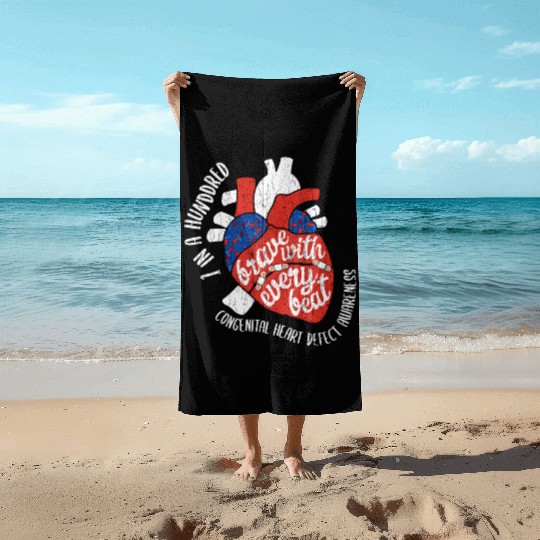 Brave With Every Beat CHD Awareness Happy Gift Beach Towels