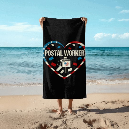 Postal worker mail carrier Heart Love Beach Towels