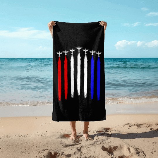 V-22 Osprey Helicopter Red White Blue Contrails Beach Towels