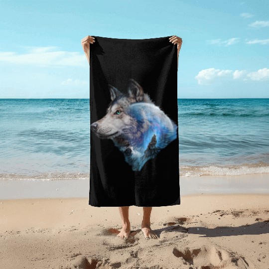 Wolf Moon Forest View Nature Beach Towels