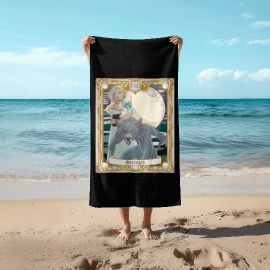 Strength Tarot Card, Major Arcana Anime Vampire Beach Towels