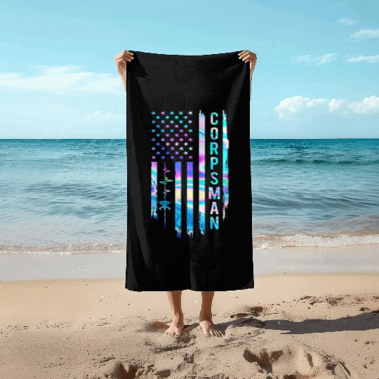 Awesome US Flag Heart Corpsman Beach Towels