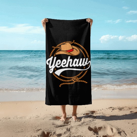 Yeehaw Cowboy Western For Men Bull Riding Rodeo Beach Towels
