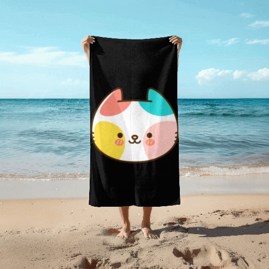 Kawaii Cat Head Multicolored Beach Towels
