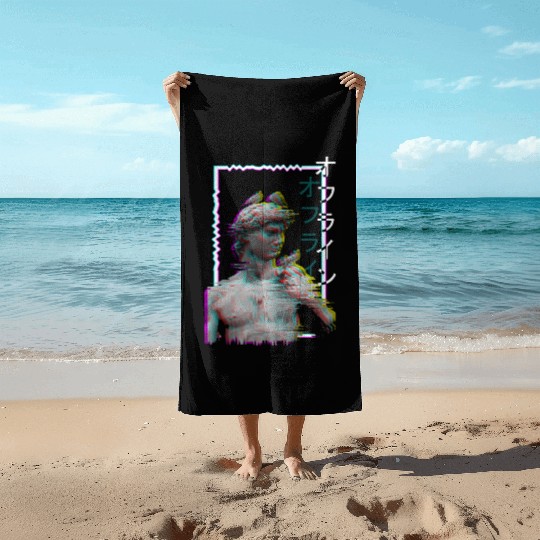 Greek Statue Ancient Vaporwave Synthwave Glitch Beach Towels