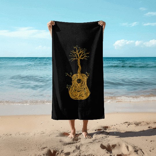 Guitar Tree of Life Nature Guitarist Gift Beach Towels