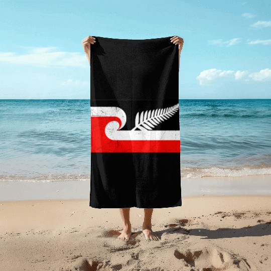 Maori Flag Silver Fern New Zealand Lover Gift Idea Beach Towels