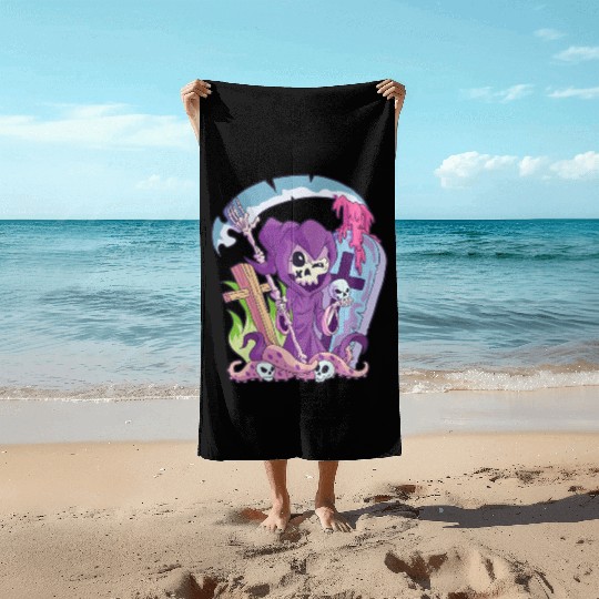 Kawaii Death Grim Reaper Pastel Goth Creepy Occult Beach Towels