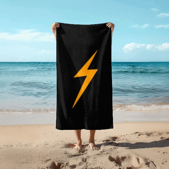 double Lightning Bolt Black And Orange Beach Towels