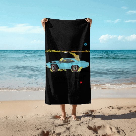 1968 Plymouth Road Runner Salt Flats Light Blue Beach Towels
