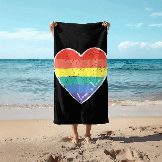 Love Is Love Rainbow Heart Beach Towels