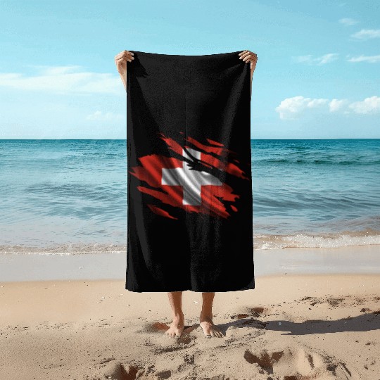 Switzerland Ripped Flag Beach Towels