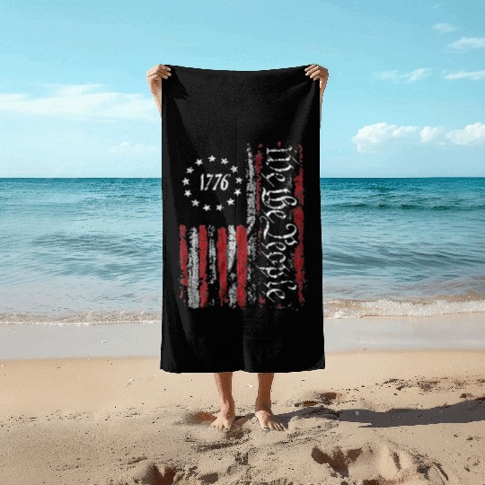 Old American Flag Patriotic 1776 We The People USA Beach Towels